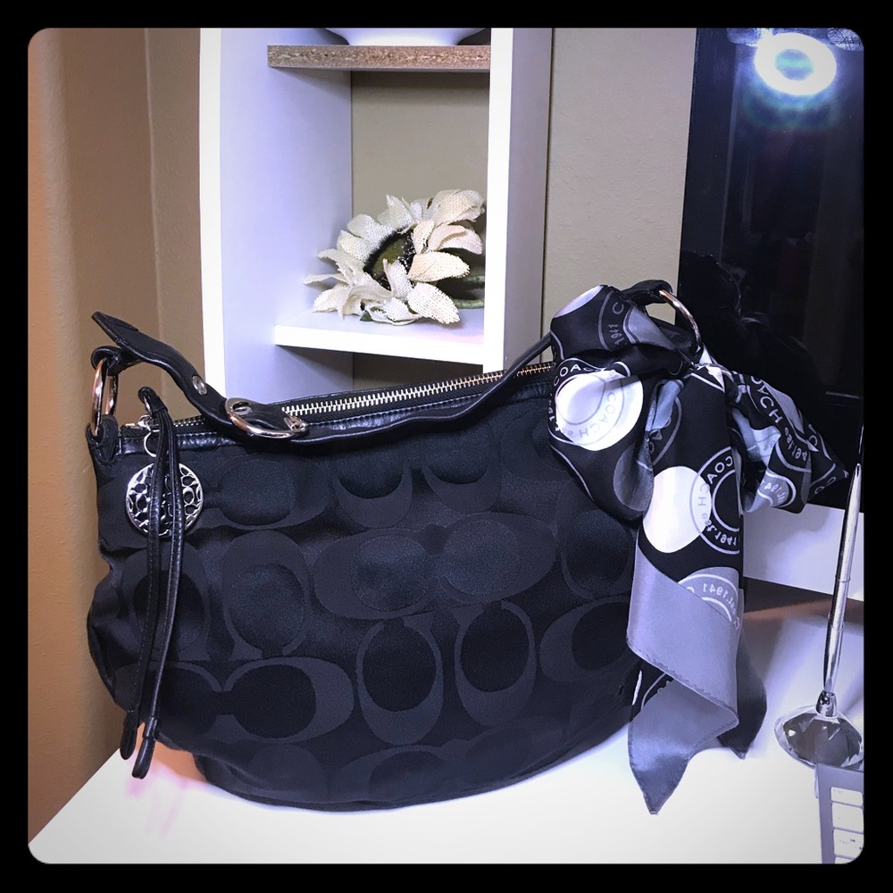 Vintage Coach Signature Black Hobo Handbag